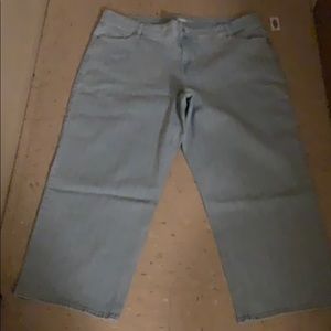 Plus size pinstripe bootleg jeans light blue